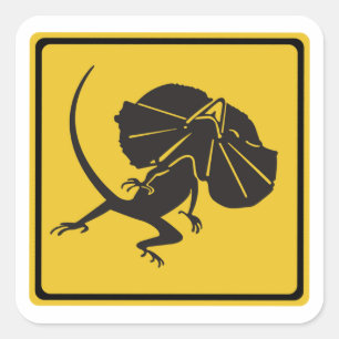 Frill-necked Lizards Crossing, Traffic Sign, AU Square Sticker