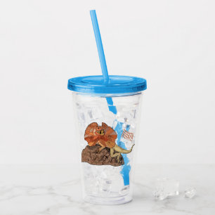 Frilled-neck lizard cartoon illustration acrylic tumbler