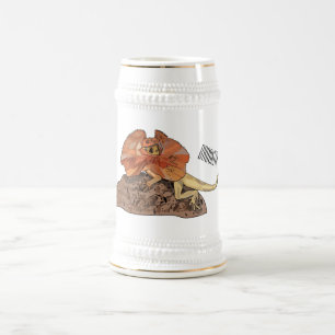 Frilled-neck lizard cartoon illustration beer stein