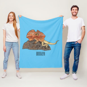 Frilled-neck lizard cartoon illustration fleece blanket
