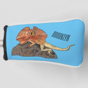 Frilled-neck lizard cartoon illustration golf head cover