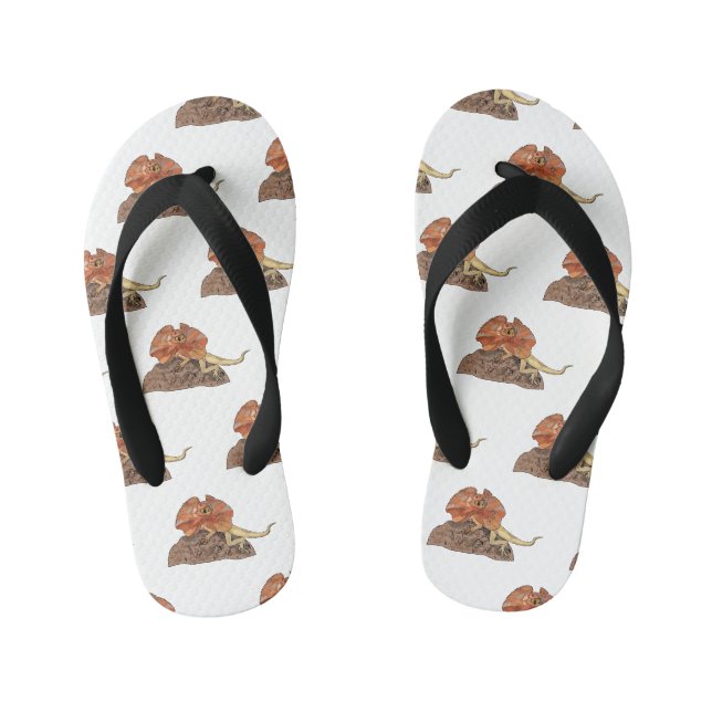 Frilled-neck lizard cartoon illustration kid's flip flops (Footbed)
