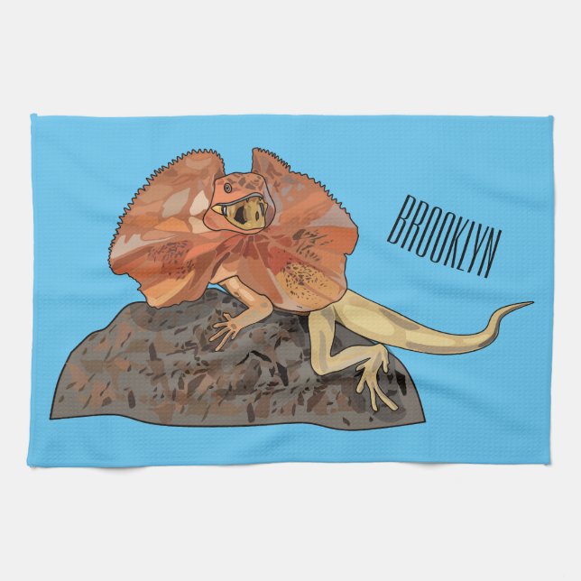 Frilled-neck lizard cartoon illustration kitchen towel (Horizontal)
