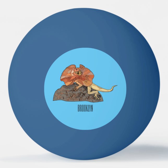 Frilled-neck lizard cartoon illustration ping pong ball (Front)