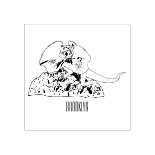 Frilled-neck lizard cartoon illustration rubber stamp