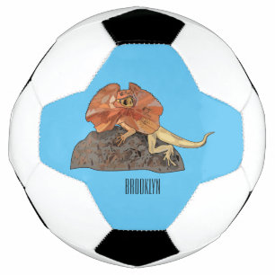 Frilled-neck lizard cartoon illustration soccer ball