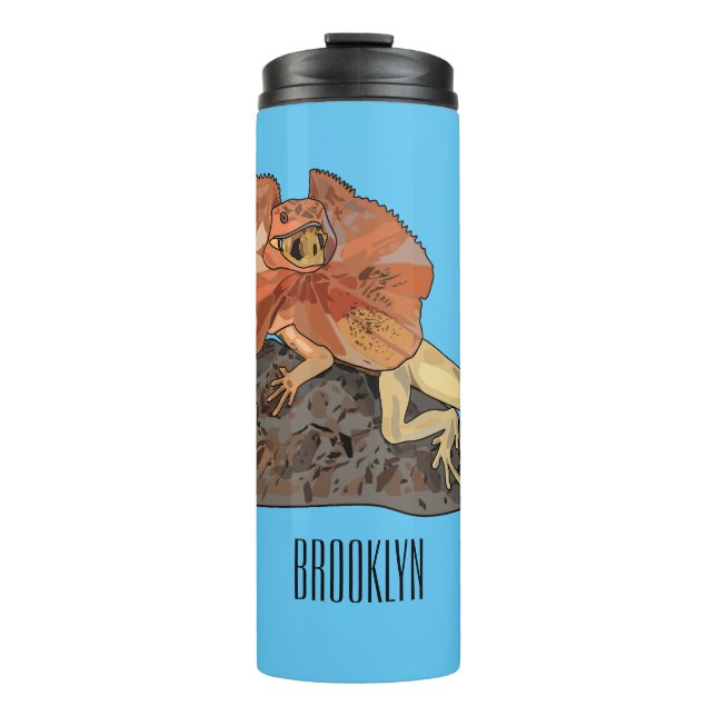 Frilled-neck lizard cartoon illustration thermal tumbler (Front)