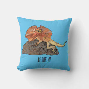 Frilled-neck lizard cartoon illustration throw pillow