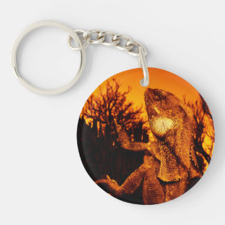 Frilled Neck Lizard on Burnt Tree Stump Keychain