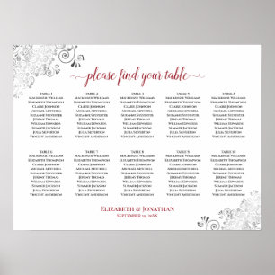 Frilly 10 Table Wedding Seating Chart White & Red
