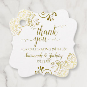 Frilly Corners Gold & White Wedding Thank You Favour Tags