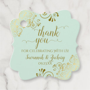Frilly Corners Mint Green & Gold Wedding Thank You Favour Tags