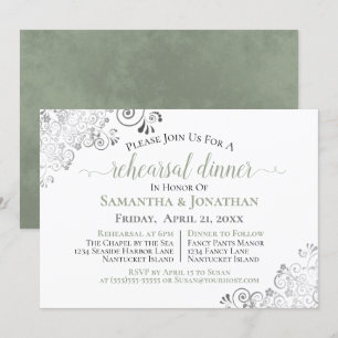 Frilly Elegant Sage Green Wedding Rehearsal Dinner Invitation