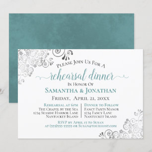 Frilly Elegant Teal Wedding Rehearsal Dinner Invitation
