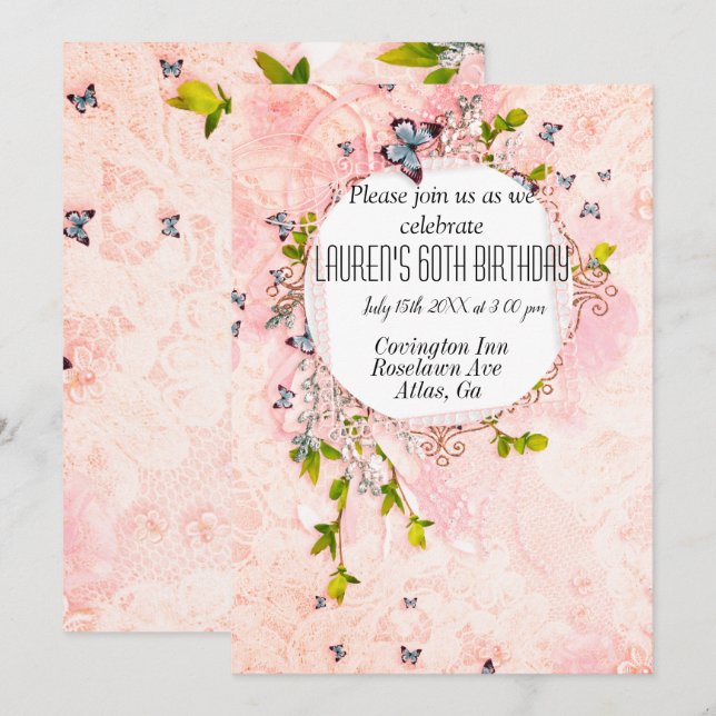 Frilly enchanting birthday invitation (Front/Back)