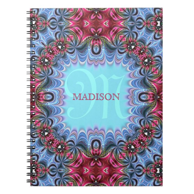 Frilly Fractals Blue Pink Personalized Notebook (Front)