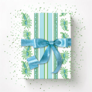Frilly Frond Stripe in Green and Aqua Wrapping Paper