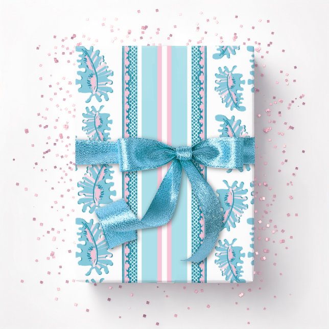 Frilly Frond Stripe in Pink and Aqua Wrapping Paper (Creator Uploaded)