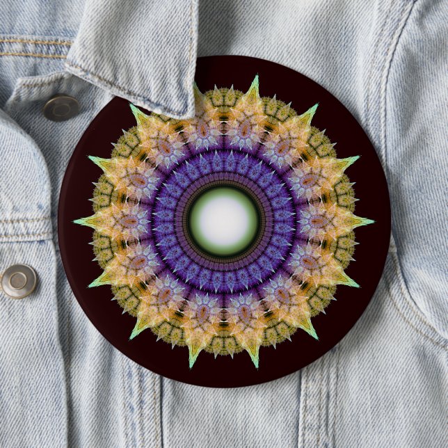 Frilly radiating colorful pattern 6 inch round button (In Situ)