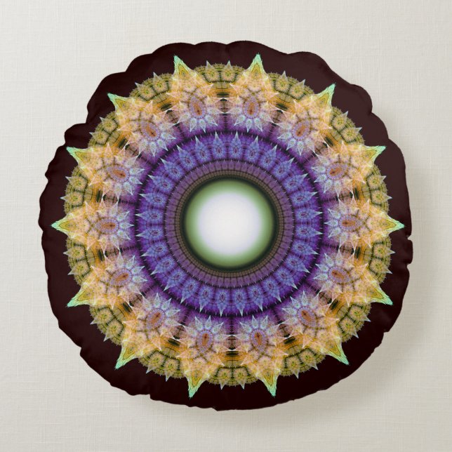 Frilly radiating colourful pattern round pillow (Front)