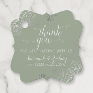 Frilly Sage Green & Silver Grey Wedding Thank You Favour Tags