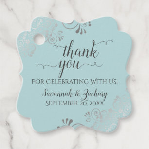 Frilly Teal Mint & Silver Grey Wedding Thank You Favour Tags