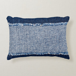 Fringed denim blue jeans frame. accent pillow