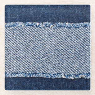 Fringed denim blue jeans frame. glass coaster