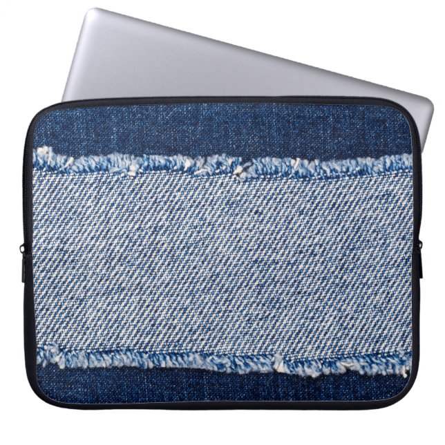 Fringed denim blue jeans frame. laptop sleeve (Front)