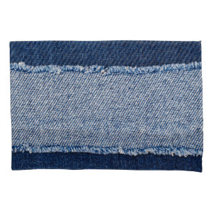 Fringed denim blue jeans frame. pillowcase