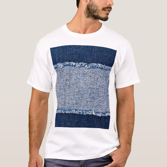 Fringed denim blue jeans frame. T-Shirt (Front)