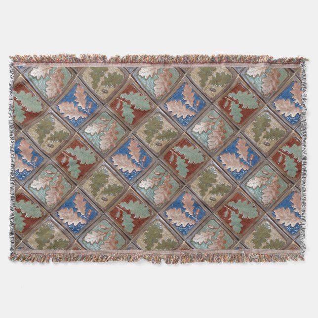  Fringed Throw Blanket with Oak leaves (Front)