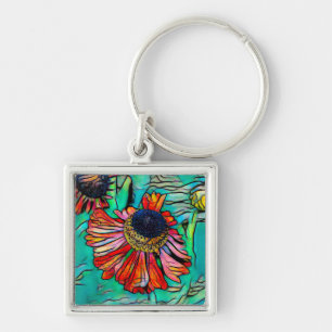 Fringy Helenium with a Stained Glass Look Bottle O Keychain