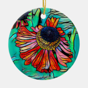 Fringy Helenium with a Stained Glass Look Ceramic Ornament