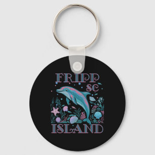 Fripp Island Sc Dolphin Lover Colorful Beach Souve Keychain