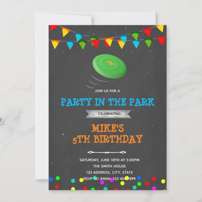 Frisbee fête anniversaire thème invitation (Devant)