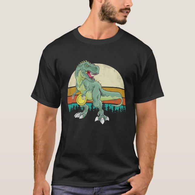 Frisbee Golfer TRex Dinosaur Golf Player Disc Golf T-Shirt (Front)