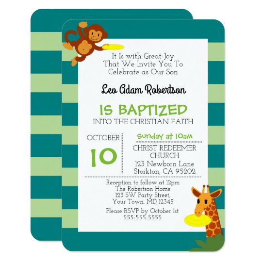 Frisbee Jungle Monkey Personalized Small Baptism Card