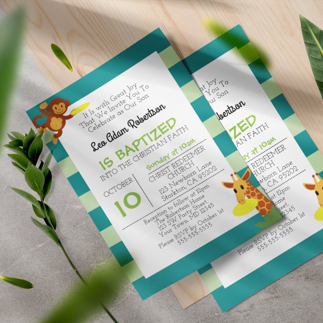 Frisbee Jungle Monkey Personalized Small Baptism Invitation (Creator Uploaded)
