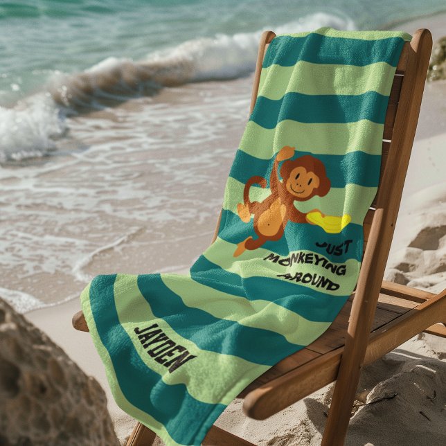 Frisbee Monkey Personalized Beach Towel (Creator Uploaded)