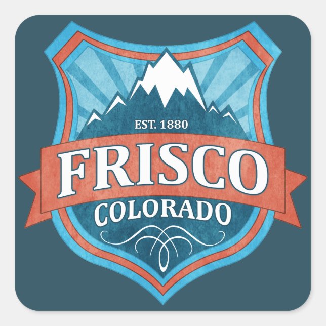 Frisco Colorado teal shield square stickers (Front)