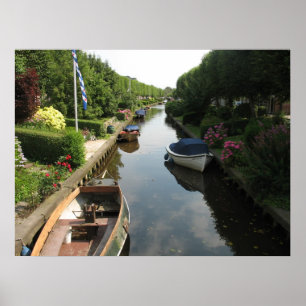 Frisian Canal with Boats Photo Poster Art