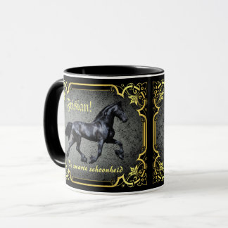 Frisian horse/De zwarte schoonheid/gold/black Mug