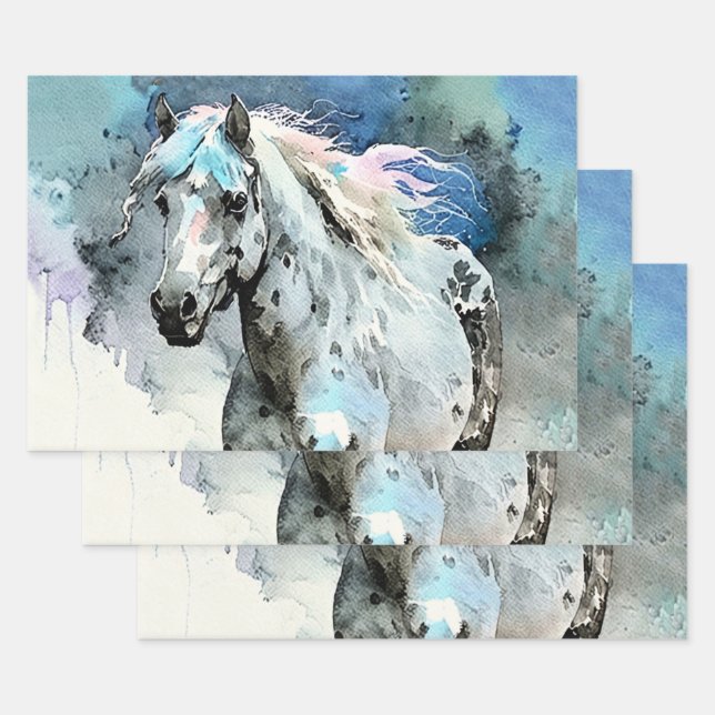 Frisky Appaloosa Mare Watercolour Wrapping Paper Sheet (Set)