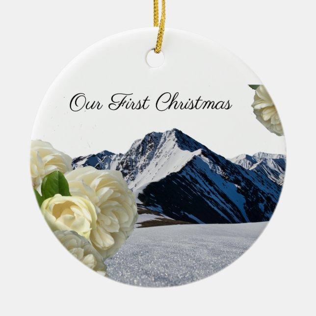 Frist Christmas Mountain Rose Ornament (Front)