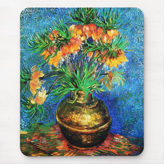 Fritillaries in a Copper Vase Van Gogh Fine Art Mouse Pad (Front)