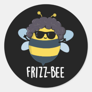Frizz-Bee Funny Afro Bee Pun Dark BG Classic Round Sticker