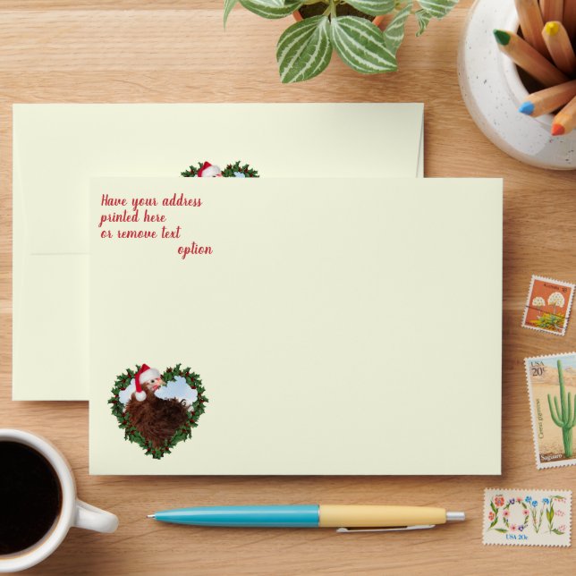 Frizzle Chicken Heart Wreath Christmas Envelope (Desk)