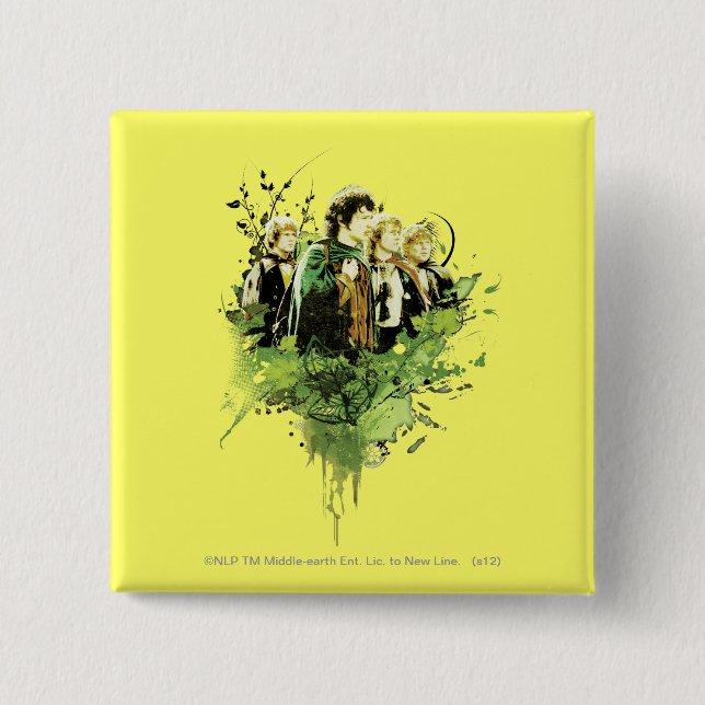 FRODO™ with Hobbits Vector Collage 2 Inch Square Button (Front)