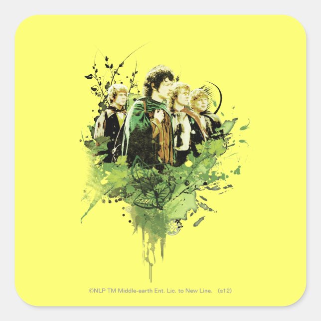 FRODO™ with Hobbits Vector Collage Square Sticker (Front)
